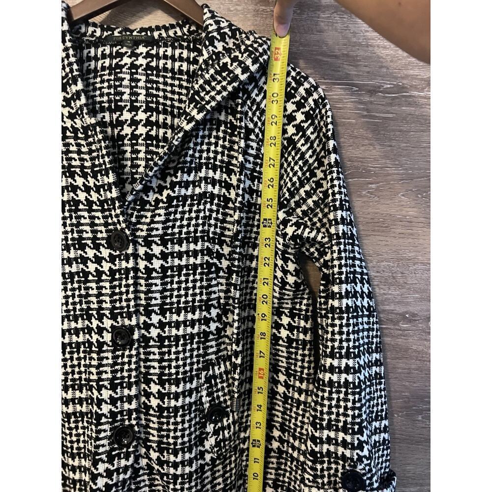 For Cynthia jacket Fringe Sz M Houndstooth Hooded Pockets Black White Classic - Picture 9 of 9